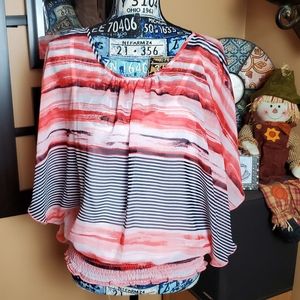 BCX ORANGE, BLACK, & WHITE FLUTTER SLEEVE TOP!